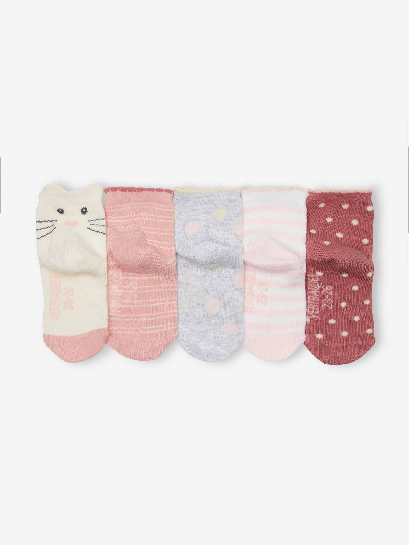 Lot de 5 paires de chaussettes fantaisie bébé fille vieux rose
