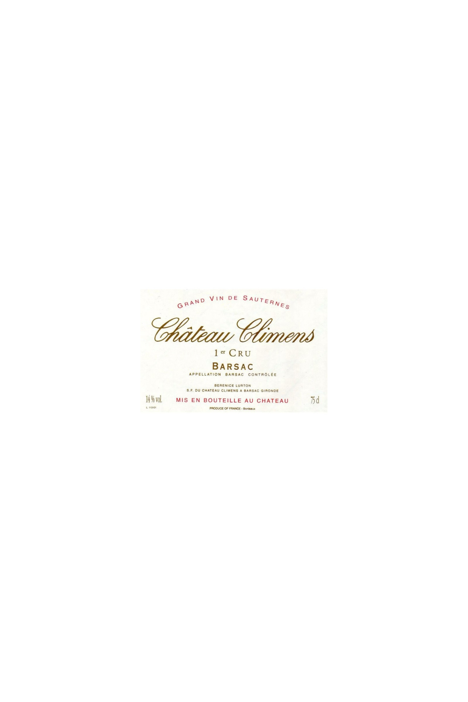 Vin 2001 CHÂTEAU CLIMENS 2001, Sauternes. Vin ancien - SoDivin