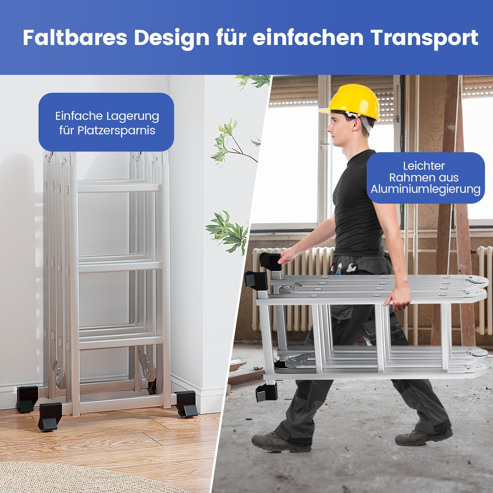 COSTWAY Vielzweckleiter, Aluminium, 7in1, Länge bis 370,5cm, Klappbar, 150 kg