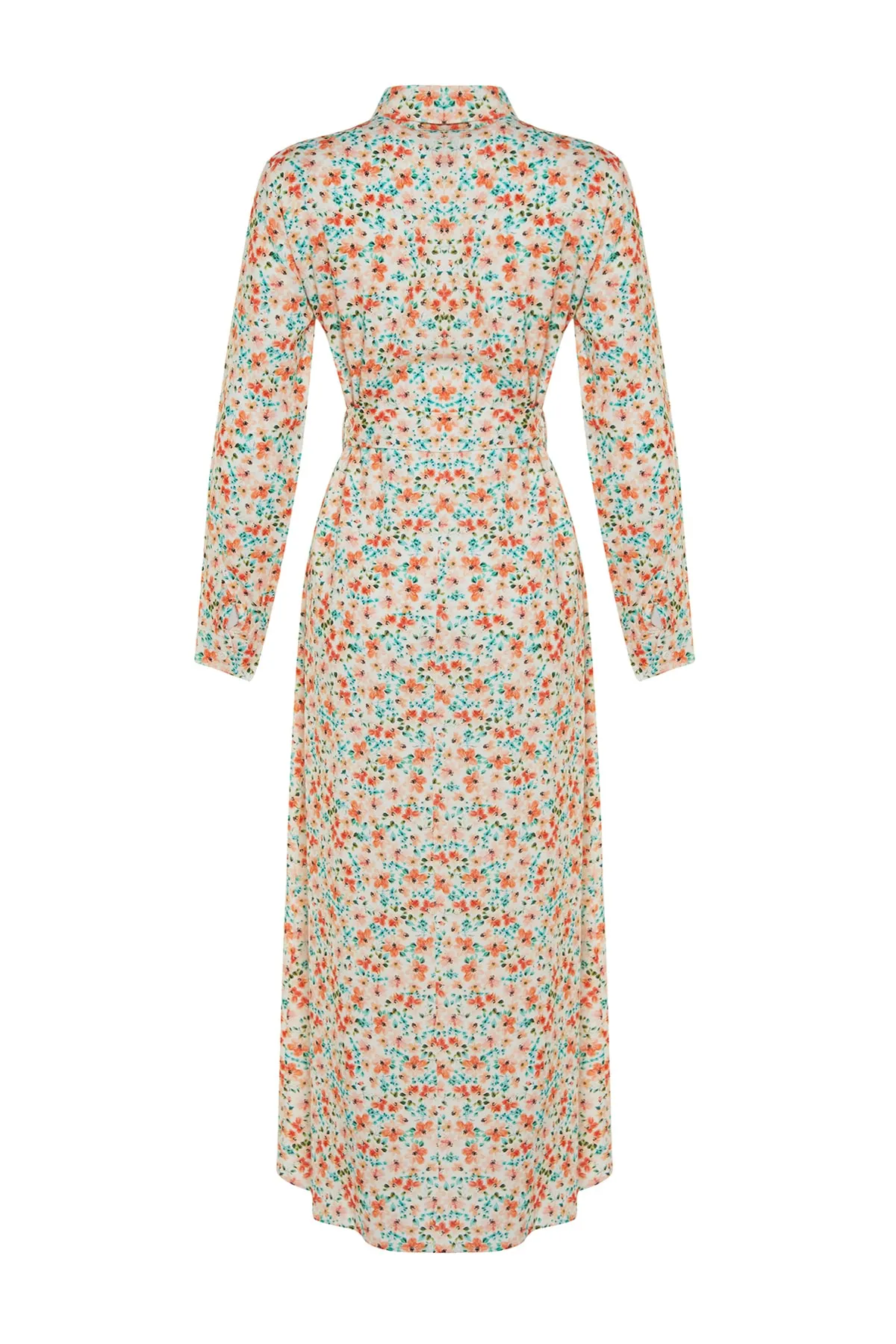 Trendyol Modest  Ecrufarbenes Hemdblusenkleid aus 100 % gewebter Viskose mit Blumenmuster und Gürtel TCTSS21EL3445