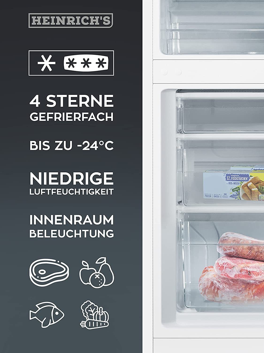 Heinrich´s Kühlschrank Kühl- und Gefrierkombination HKS 3091 W, 143 cm hoch, 49.5 cm breit, Kühlvolumen 122L, Gefrierfach 53L