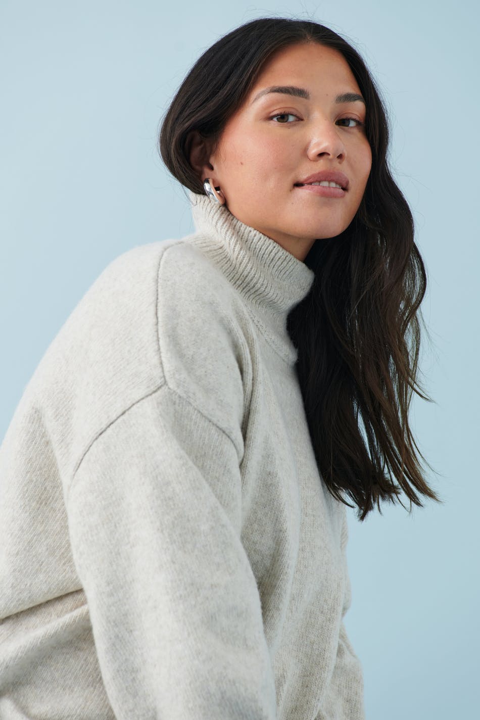 Funnel neck knit sweater