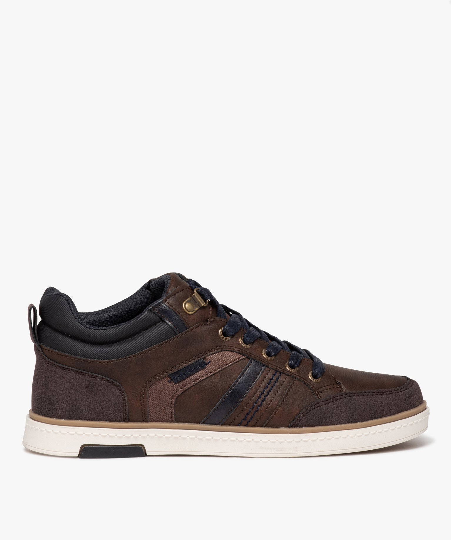 Baskets homme bicolores style casual à lacets cirés marron | GEMO