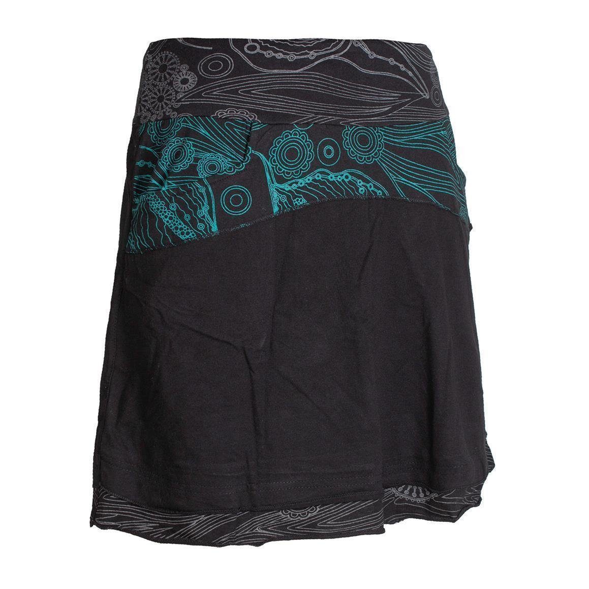 Vishes Minirock Lagenlook Rock Bedruckter Breiter Bund mit Taschen Cacheur, Hippie, Goa, Elfen, Boho Style
