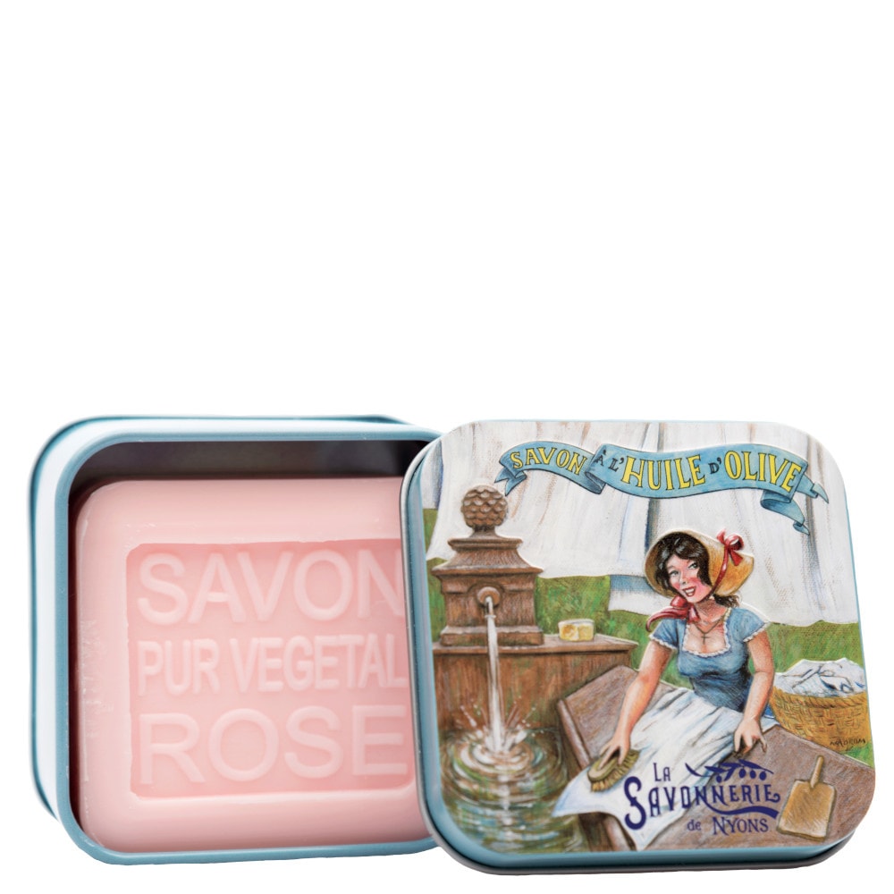 La savonnerie de nyons Savon 100g Rose et Boîte Métal Lavandière Savon