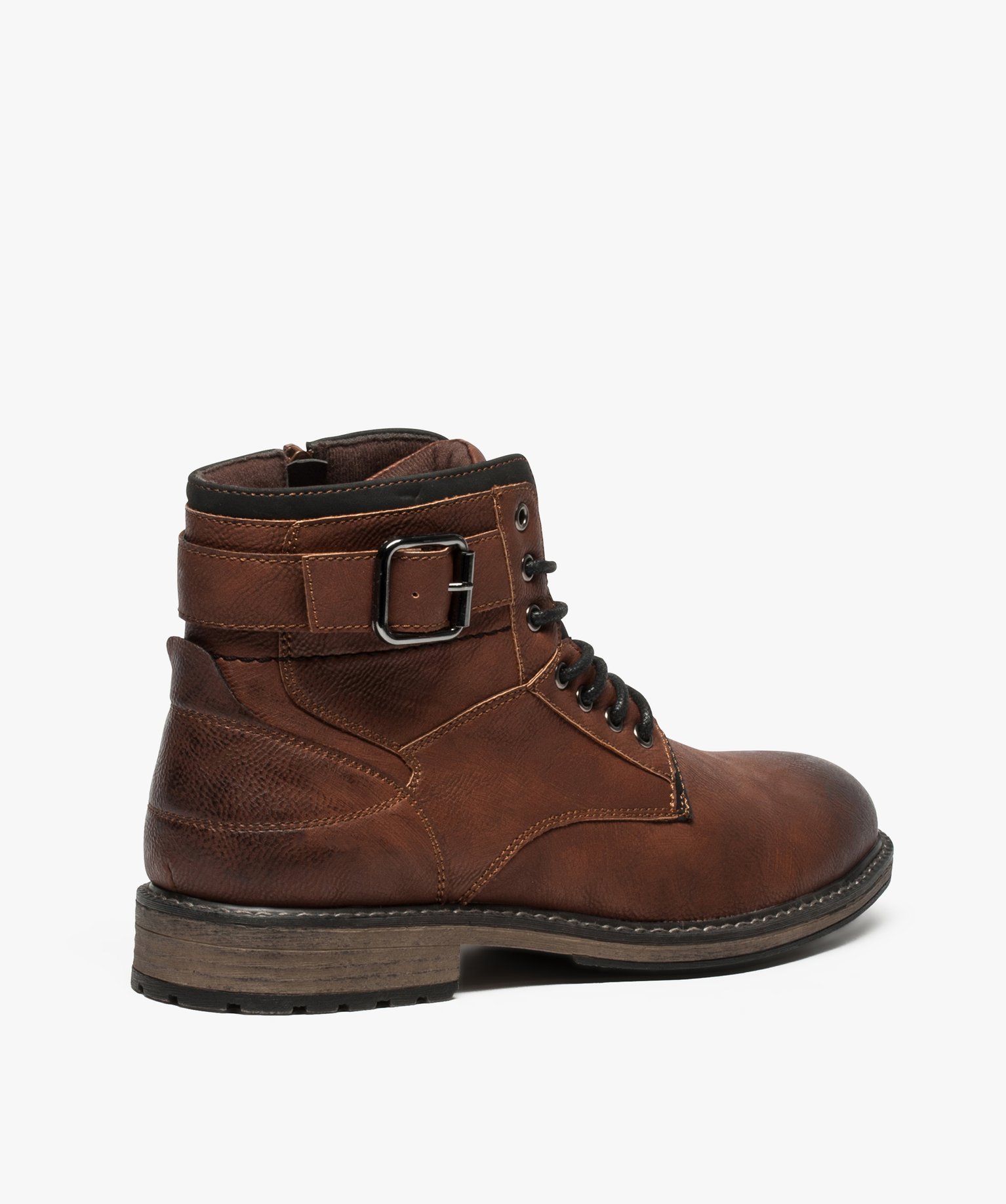 Boots homme unis zippés avec lacets et boucle décorative camel | GEMO