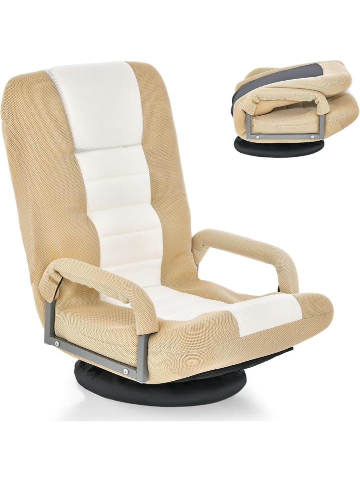 COSTWAY Bodenstuhl drehbar mit Armlehnen in Beige günstig kaufen onesize