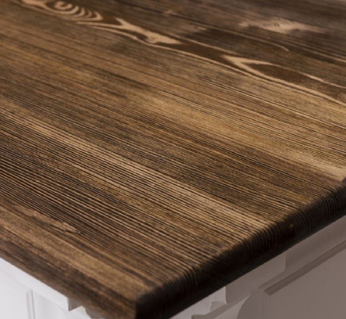 Casa Padrino Barschrank Landhausstil Bar Theke Weiß / Dunkelbraun 191 x 68 x H. 95 cm - Massivholz Thekentisch - Bartisch - Massivholz Bar Möbel im Landhausstil