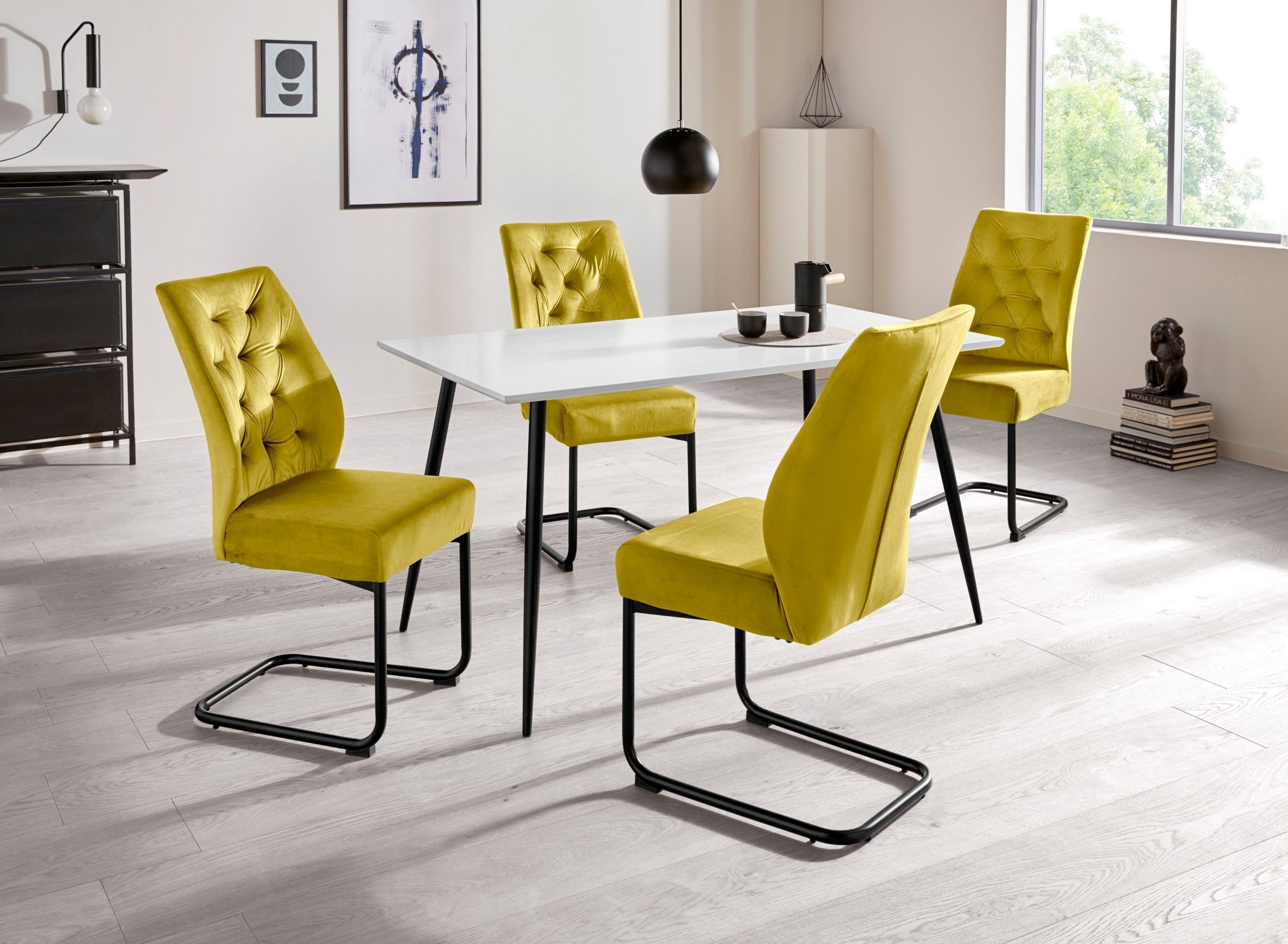 loft24 Freischwinger Sawa (Set, 2 St), Esszimmerstühle, Bezug in Samtoptik, Metallgestell, Sitzhöhe 48 cm