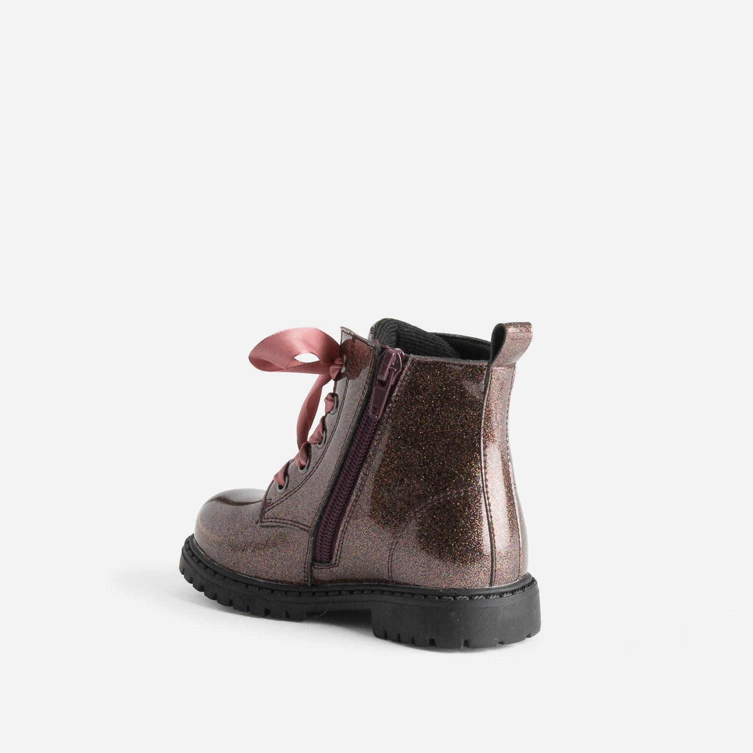 Boots à lacet BUGGY rose pailleté à lacet ruban