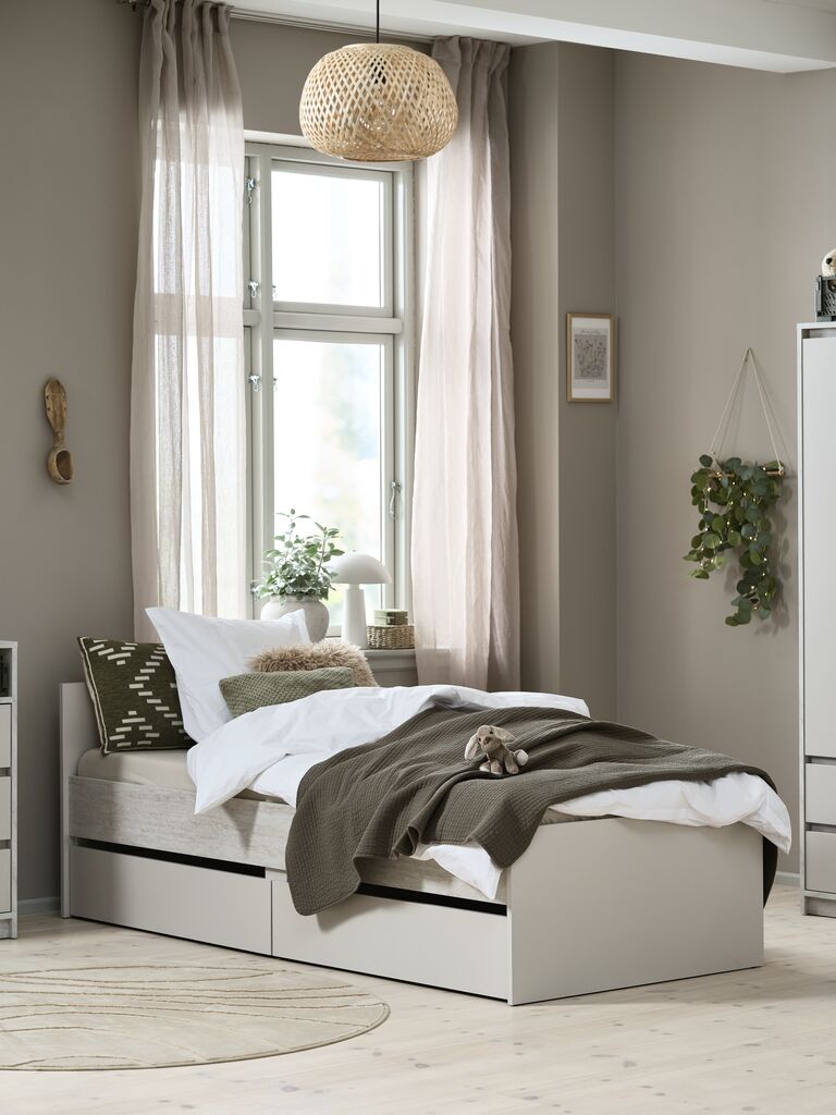 BILLUND Łóżko z szufladą BILLUND 90x200 trawertyn/beż