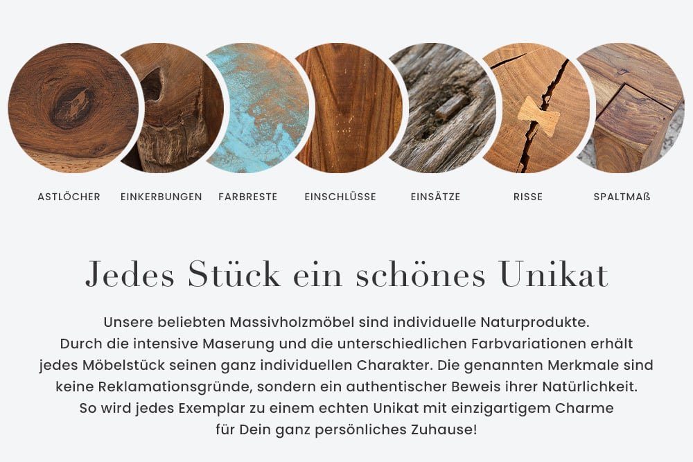 riess-ambiente Baumkantentisch MAMMUT NATURE 160cm honigfarben (natur) / silber (Einzelartikel, 1-St), Massivholz · Edelstahl-Kufen · 3,5cm Platte · Akazie · Industrial