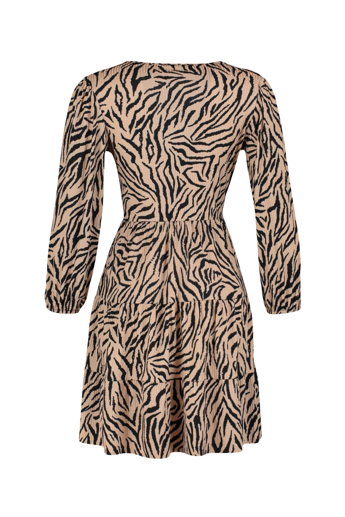 Trendyol Collection  Braunes Skater-/Zweireiher-Mini-Stretch-Strickkleid mit Zebramuster TWOAW22EL0104