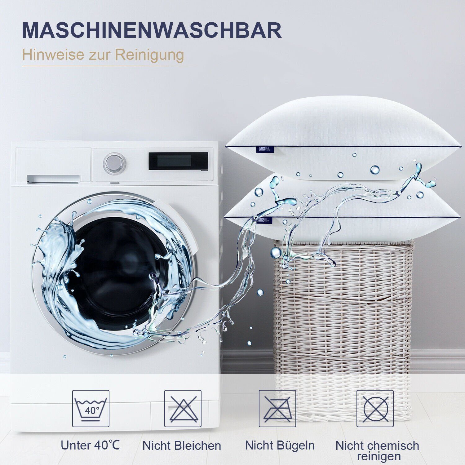 Kopfkissen Kopfkissen 2er Set, 80x80/40x80cm Zierkissen, BedStory, Waschbar 3D Mikrofaser Dekokissen Hotel Kissen Weich Hochwertig