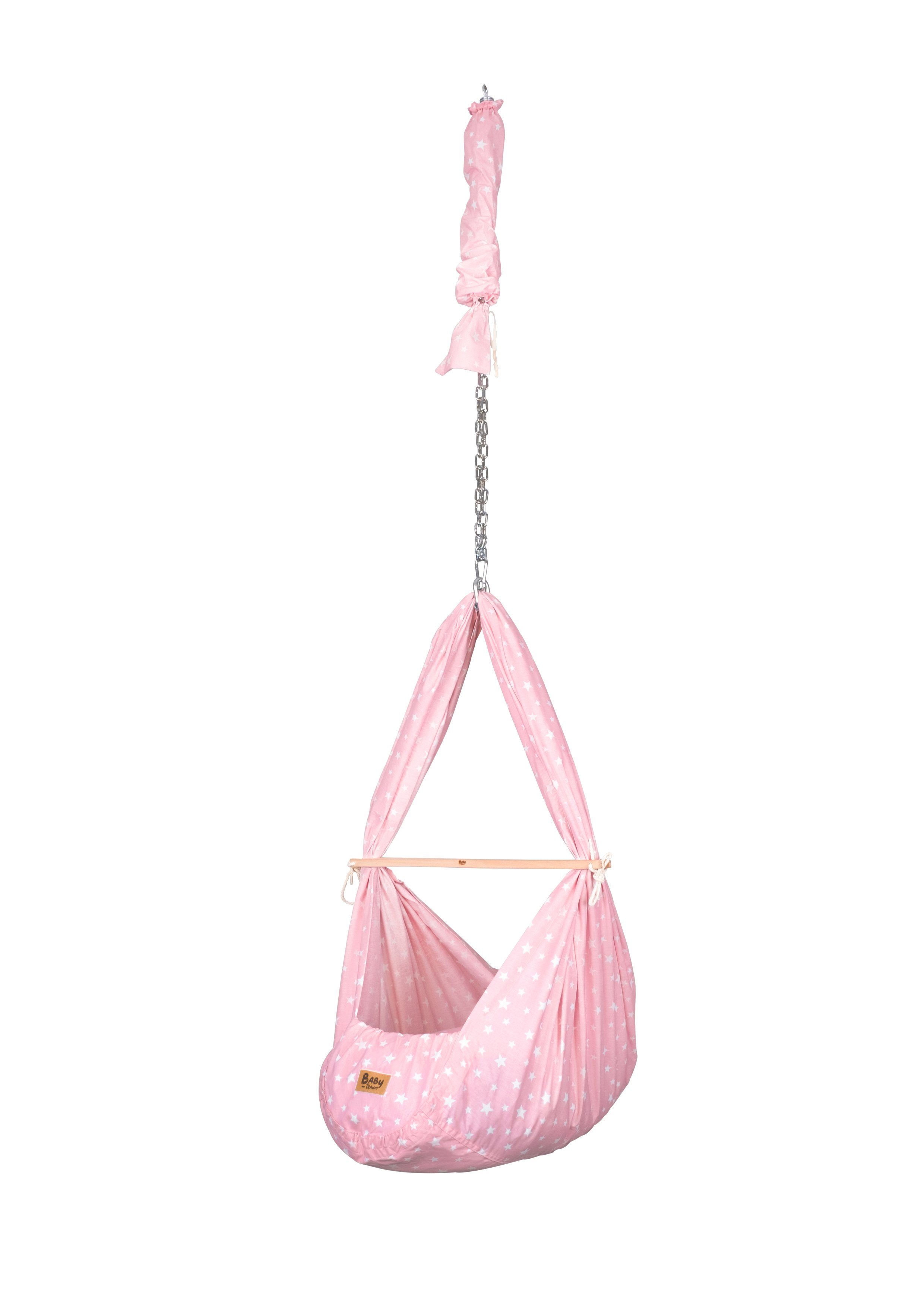 Teppich-Traum Federwippe Baby-Traum Federwiege für Neugeborene waschbar, weiße Sterne pink