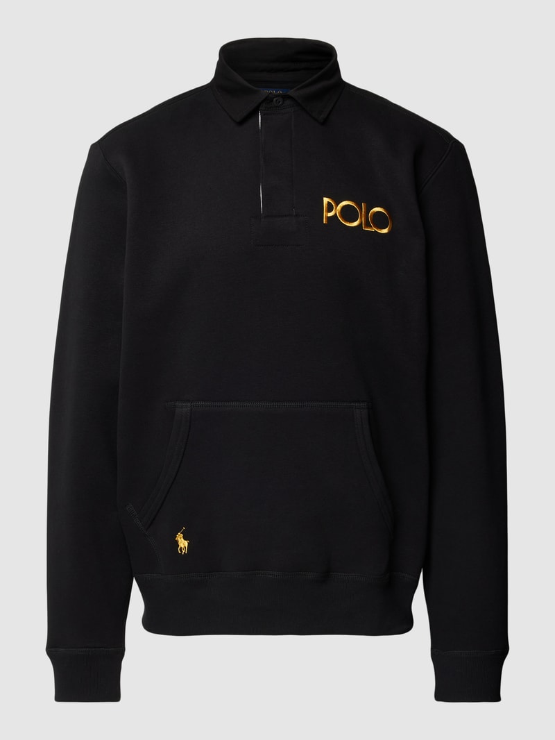 Sweatshirt mit Polokragen und Logo-Stitching in schwarz