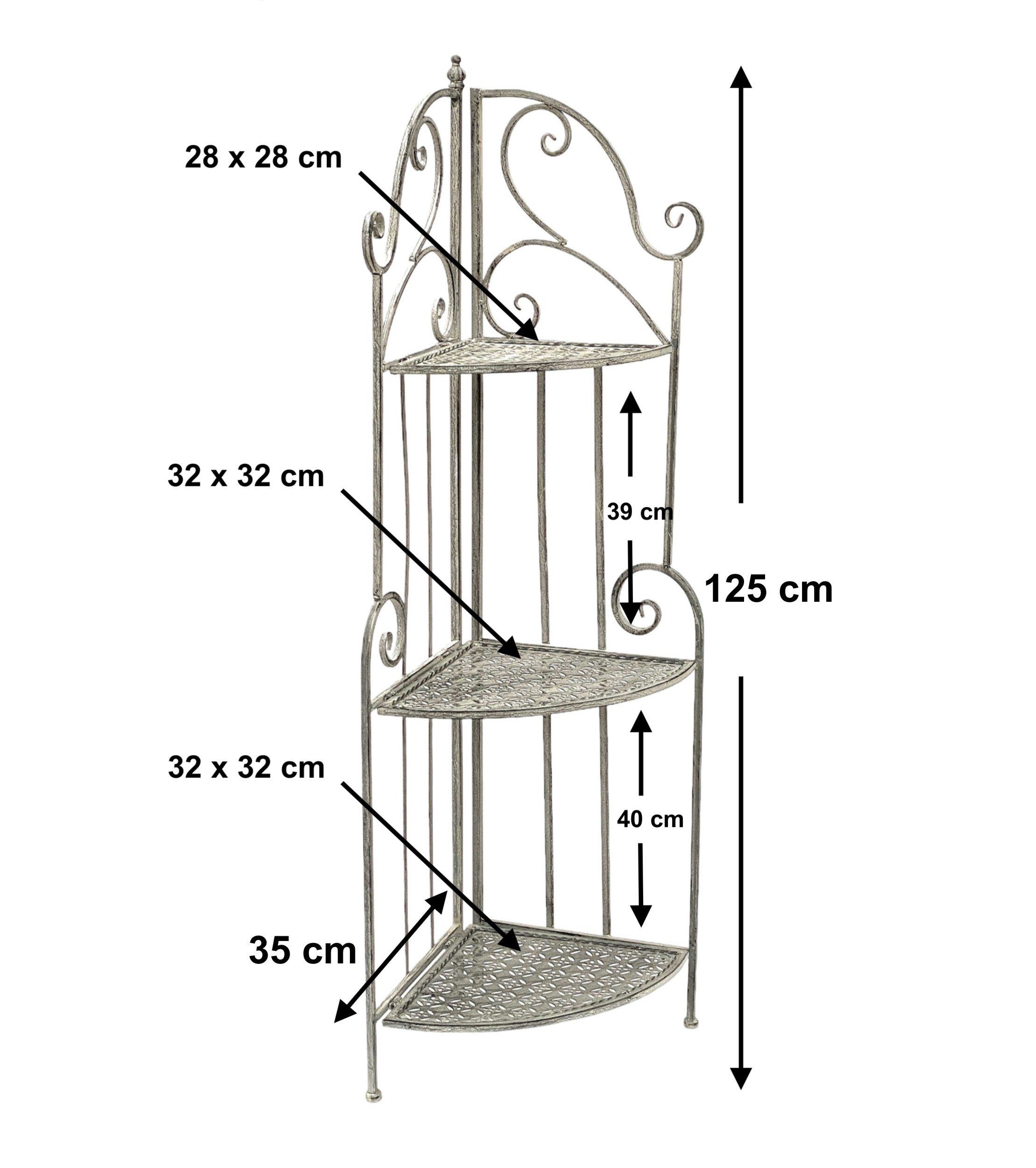DanDiBo Eckregal DanDiBo Eckregal Weiß Grau Küche mit 3 Böden Metall Stehend 96124 Metallregal 125 cm Schmiedeeisen Regal Ecke Wand Eisen Standregal