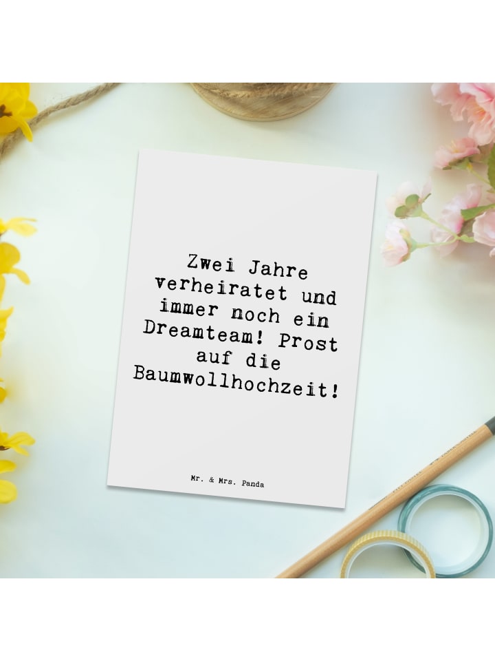 Mr. & Mrs. Panda Postkarte Spruch 2. Hochzeitstag Baumwollhochze... in Weiß günstig kaufen onesize