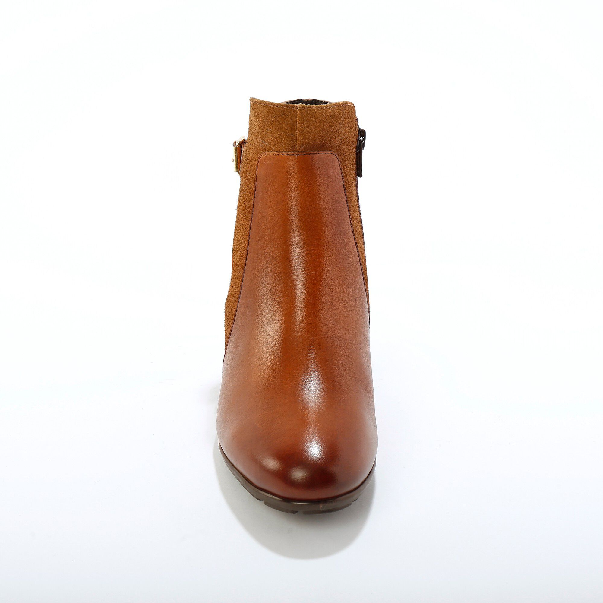 Boots en cuir bi-matière élastiquées à boucle et à talon