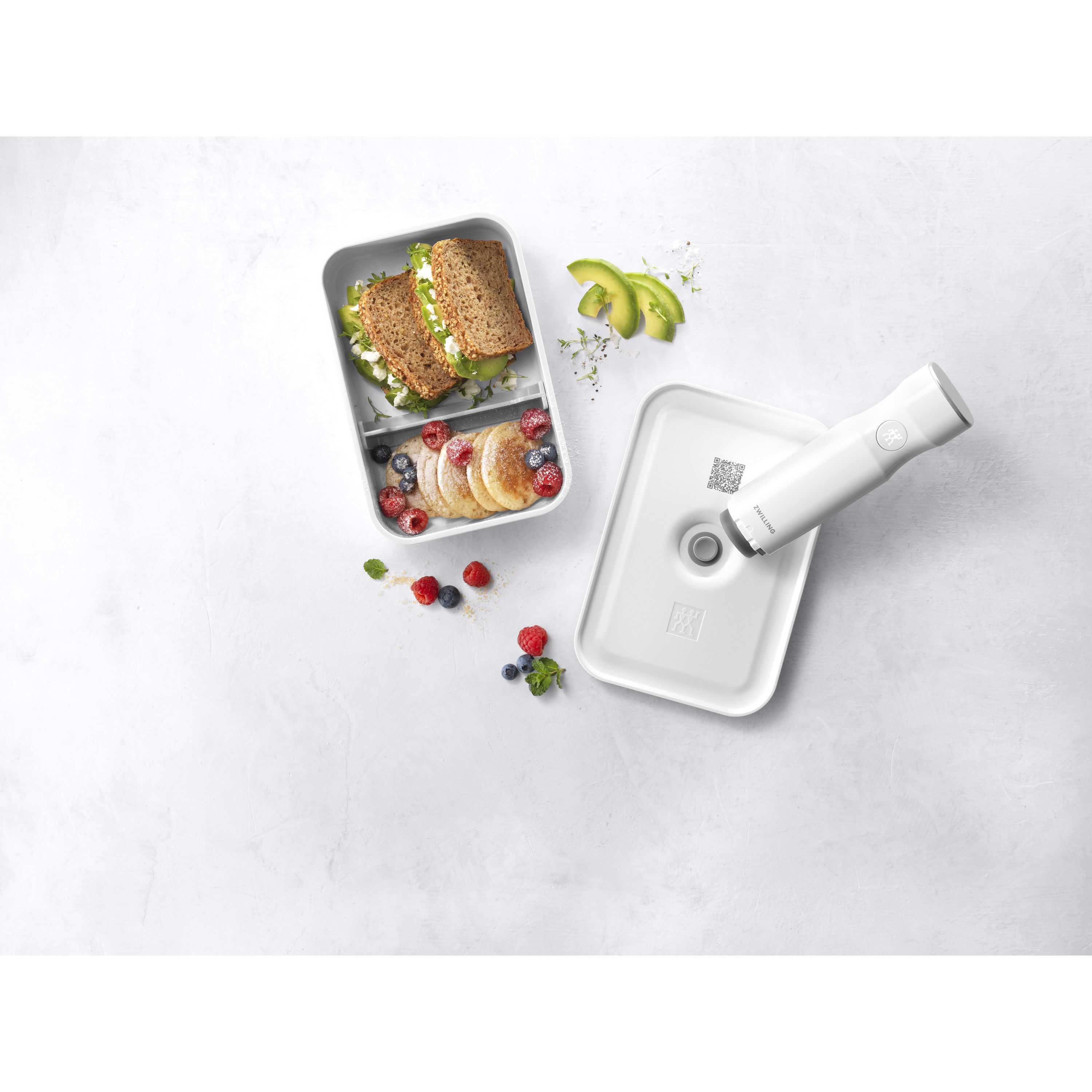 Vakuum Lunchbox L flach, Kunststoff, Weiß-grau