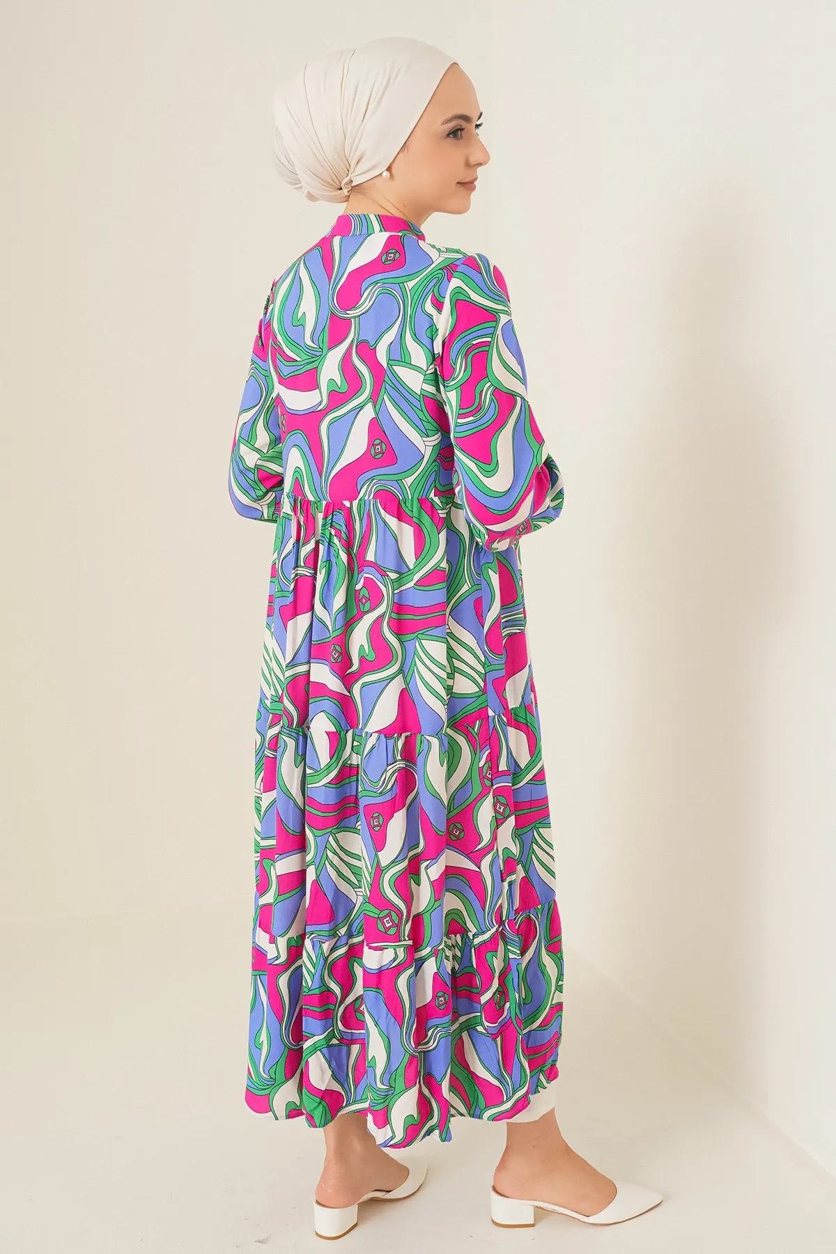 Bigdart  2358 Prächtiges Kleid mit Kragenmuster – Fuchsia