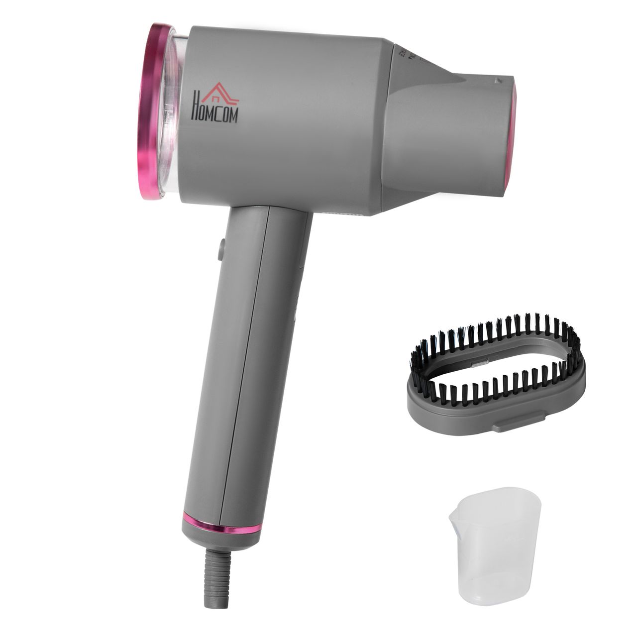 HOMCOM Dampfglätter Dampfbürste faltbar Kleidung Hemden Dampfbügeleisen mit 160 ml Wassertank 1520 W schnelles Aufheizen Aluminium Kunststoff Grau Rosa 27,5 x 18,2 x 9 cm