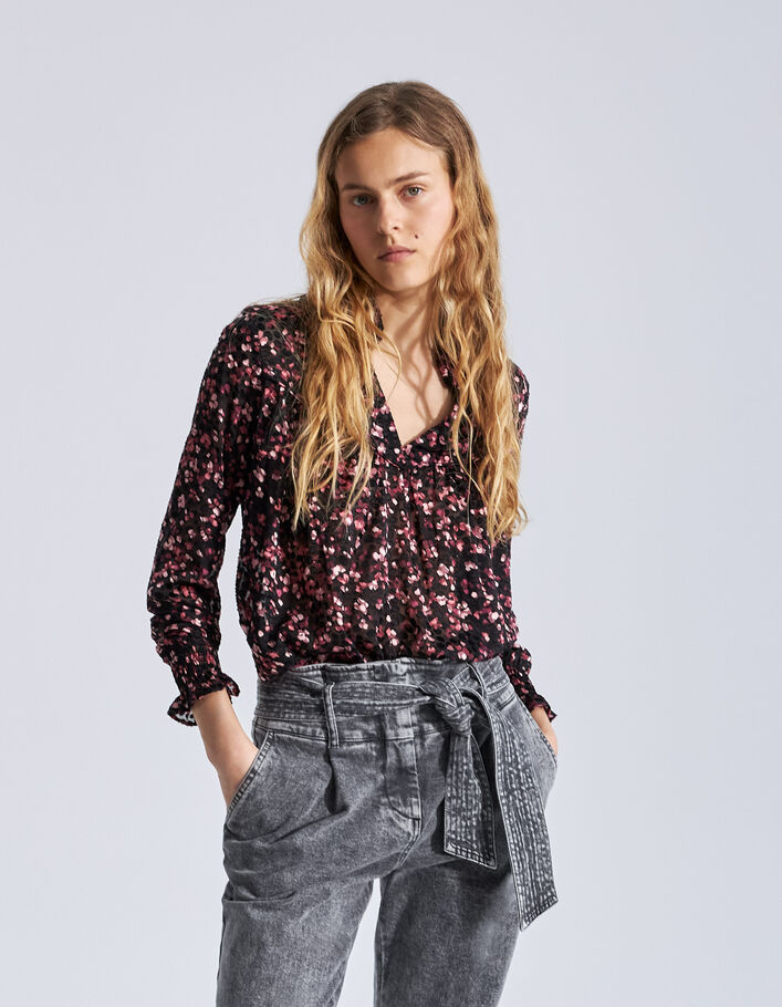 Blouse noire imprimé pink velvet dévoré Femme