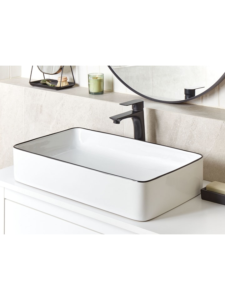 Beliani Waschbecken XERT in Weiß/Schwarz - (W) 61 x (H) 11 x (L) 35 cm günstig kaufen onesize