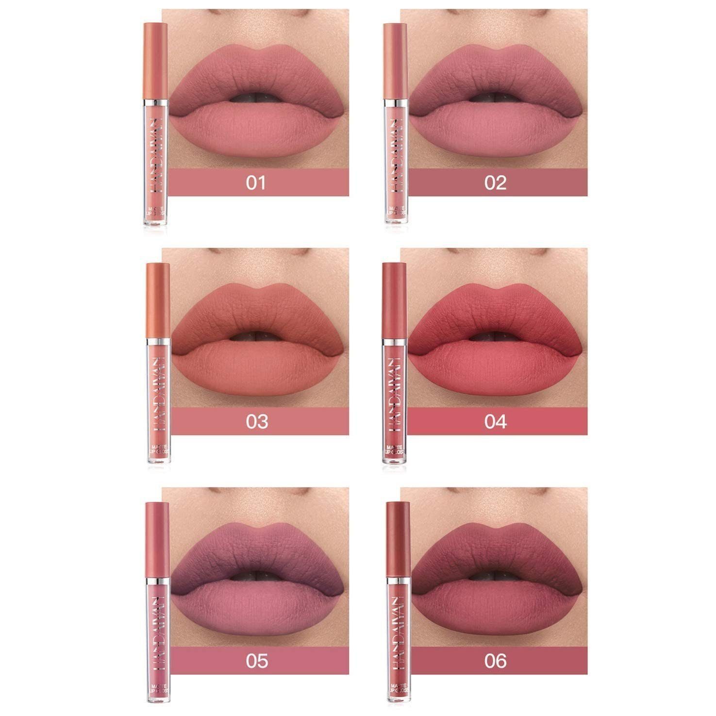 POCHUMIDUU Lippenstift-Set 6 Lippenstift-Set Samtmattes Lipgloss-Set, 6-tlg., Wasserfest, Nicht klebriger Lippenstift