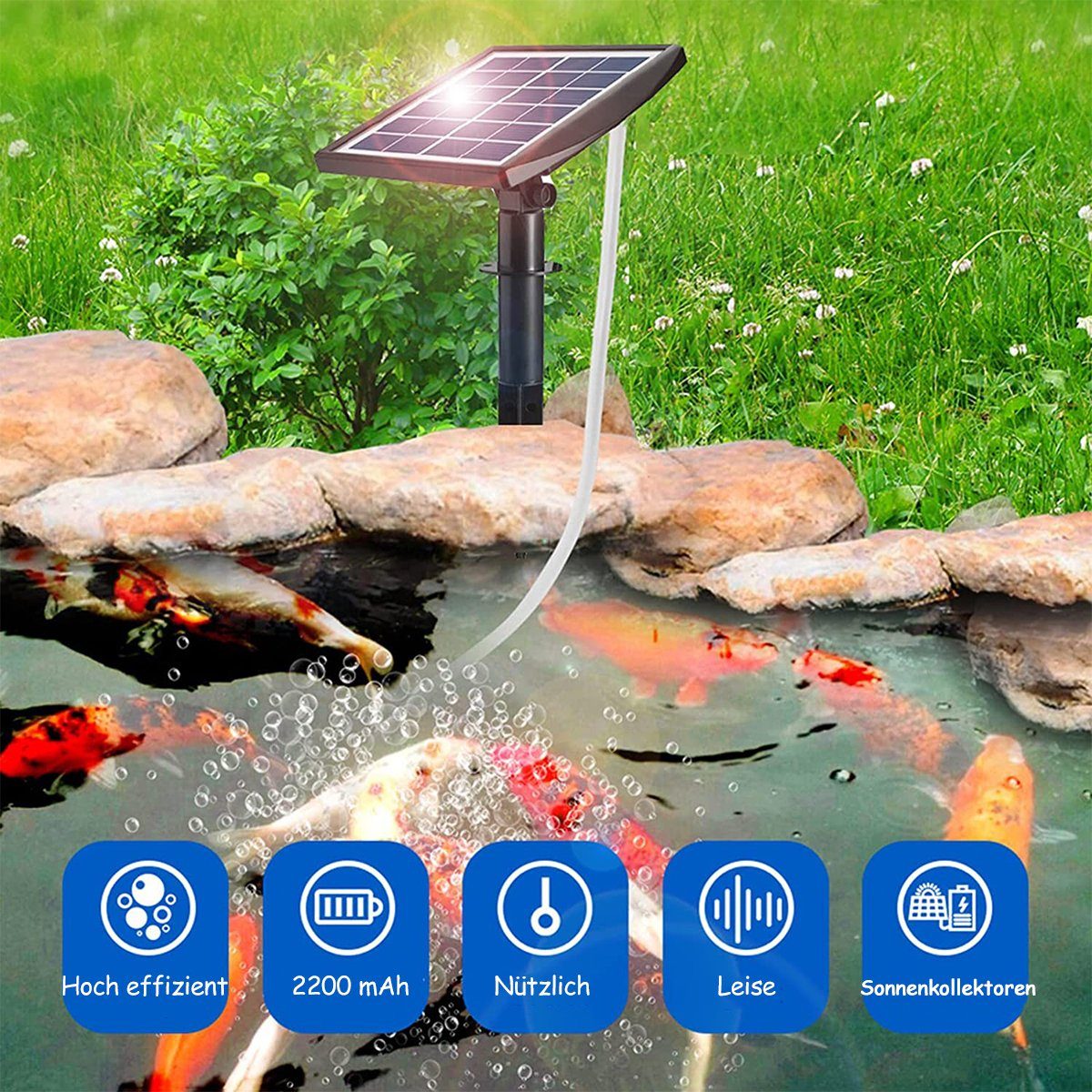 Dedom Solarpumpe Solar-Teichbelüfter, Solar-Sauerstoffpumpen, Springbrunnen-Luftpumpe, Sauerstoffpumpe für kleine Gartenteiche und Fischbecken