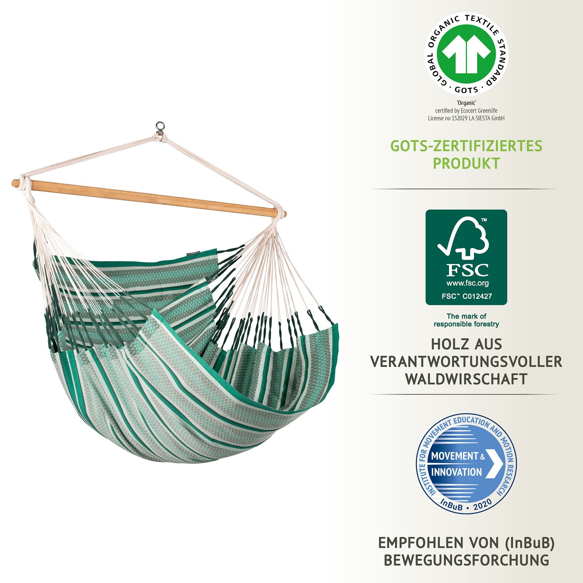 La Siesta Hängestuhl Hängestuhl Hängesessel Lounger HABANA Agave - Kingsize aus Bio-Baumwol, Hochwertige Qualität