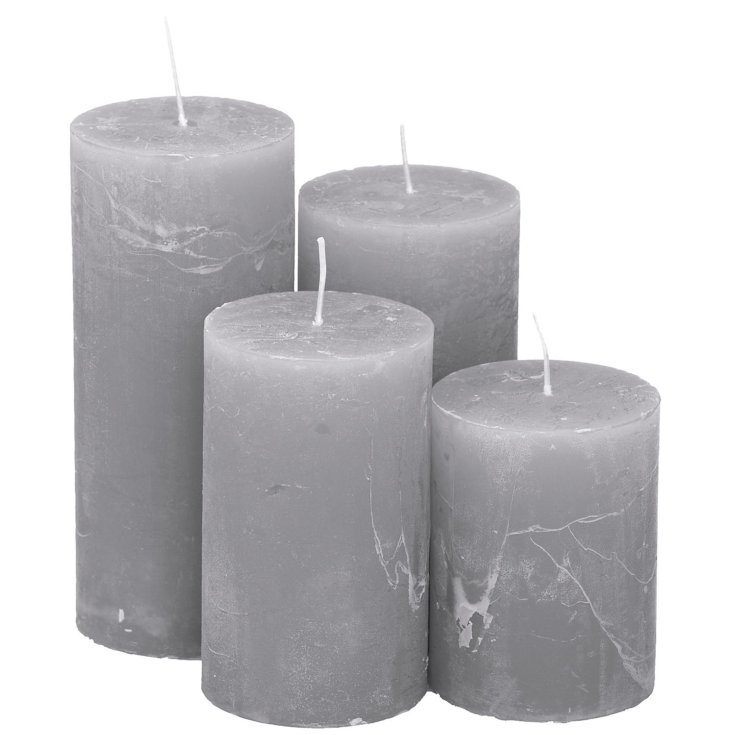 Rustikale Kerzen, grau, abgestuft, 4 Stück