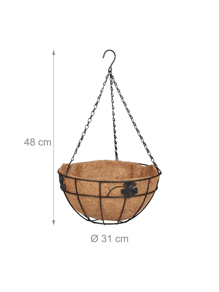 relaxdays 3 x Blumenampel in Braun/ Schwarz - (H)48 x Ø31 cm günstig kaufen onesize
