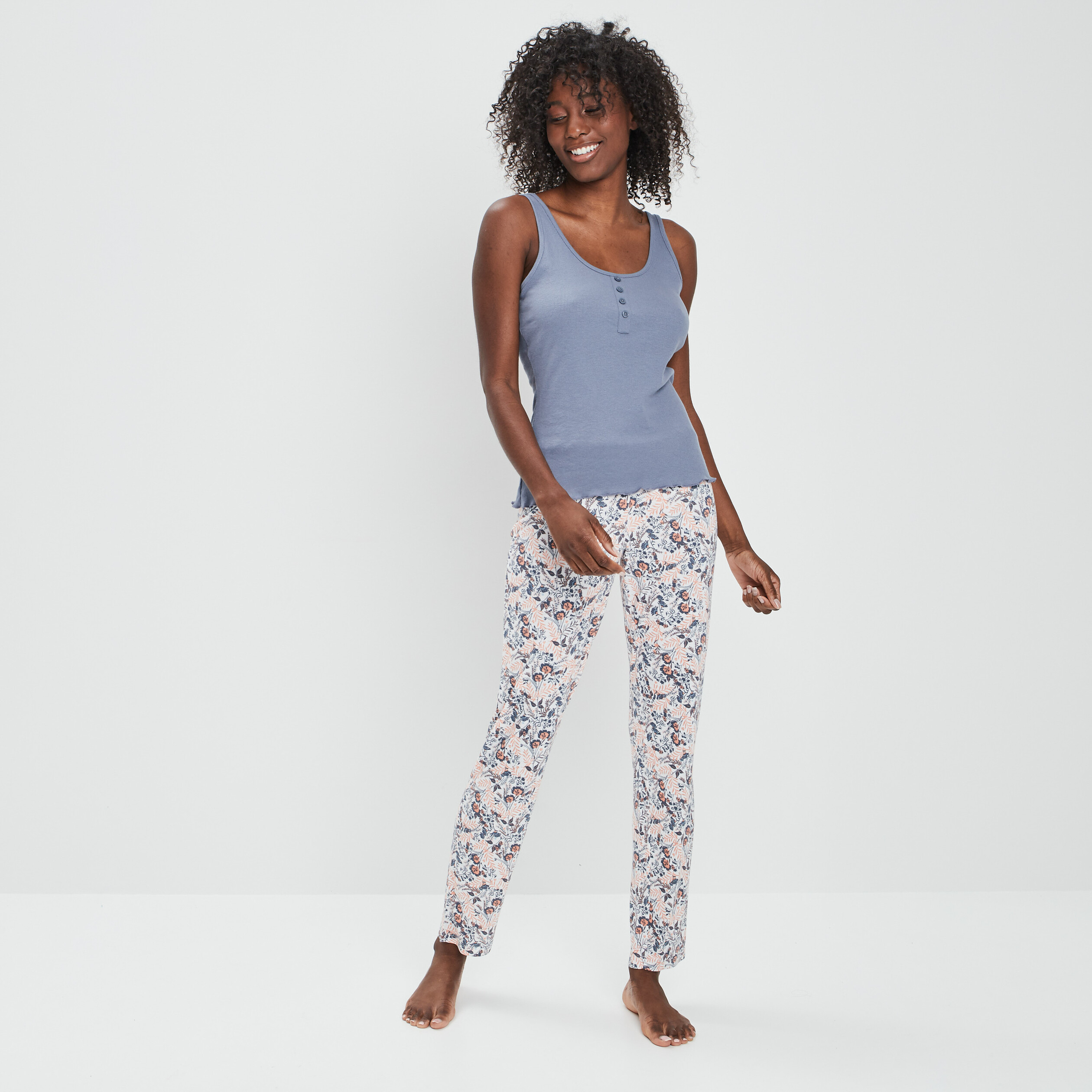 Pantalon pyjama liseré dentelle ecru femme | La Halle