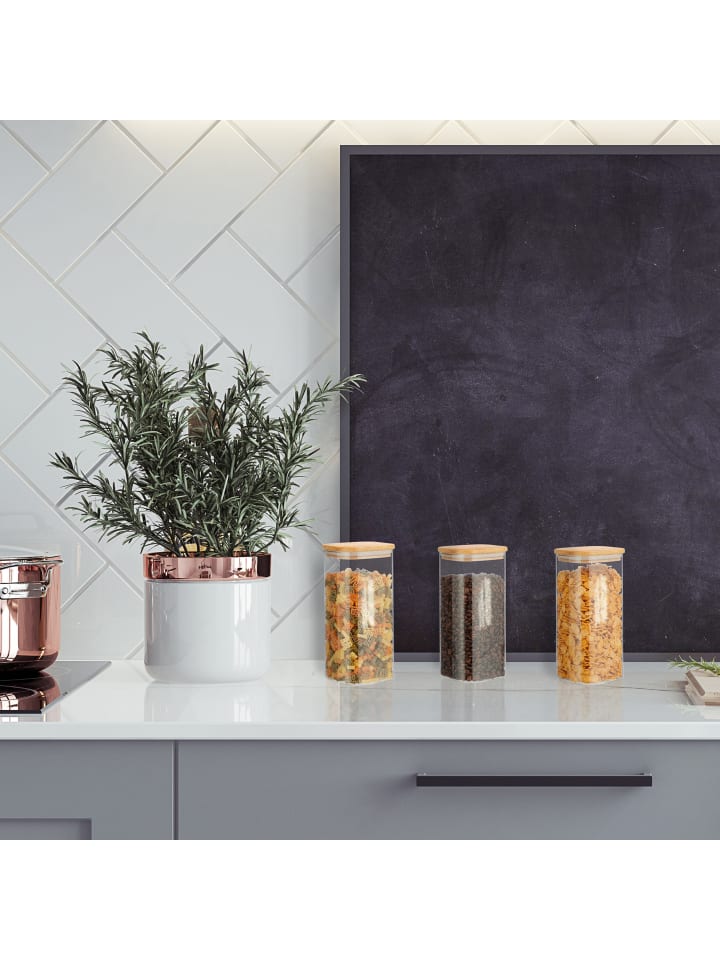 relaxdays 3 x Vorratsglas in Transparent/ Natur - 1500 ml günstig kaufen onesize