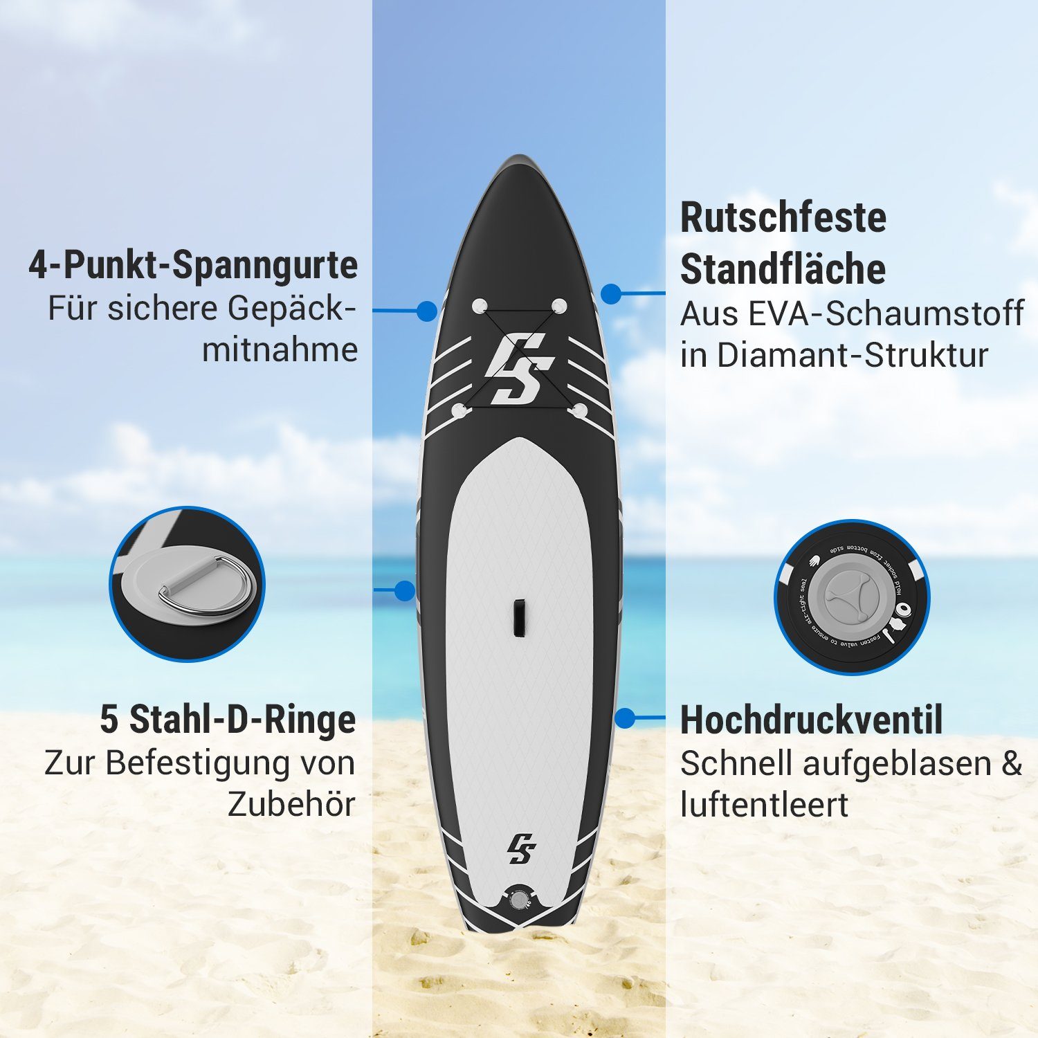 Capital Sports Inflatable SUP-Board Lanikai Cruiser 9.8, Paddle Board, (Set), Stand Up Paddling Board Standup Paddle Board SUP Board Paddel Board