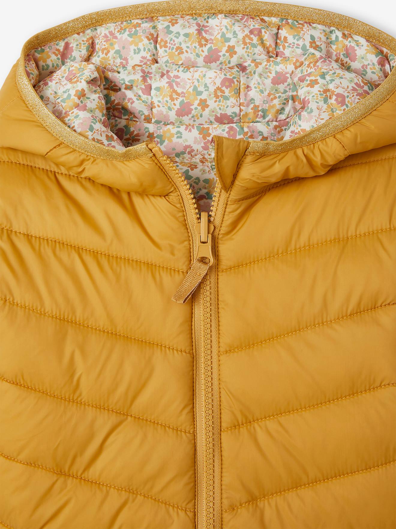 Doudoune à capuche légère réversible fille anthracite imprimé