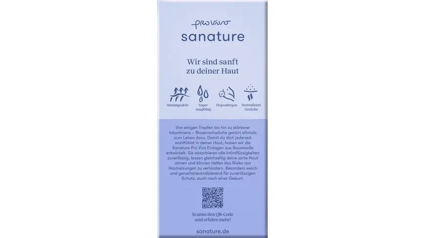 Sanature Pro Vivo 100% Baumwolle Inkontinenzeinlagen Normal