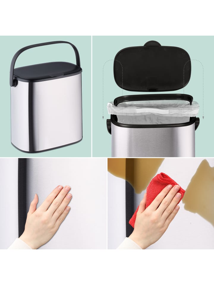 relaxdays Mülleimer in Silber/ Schwarz - 5 l günstig kaufen onesize
