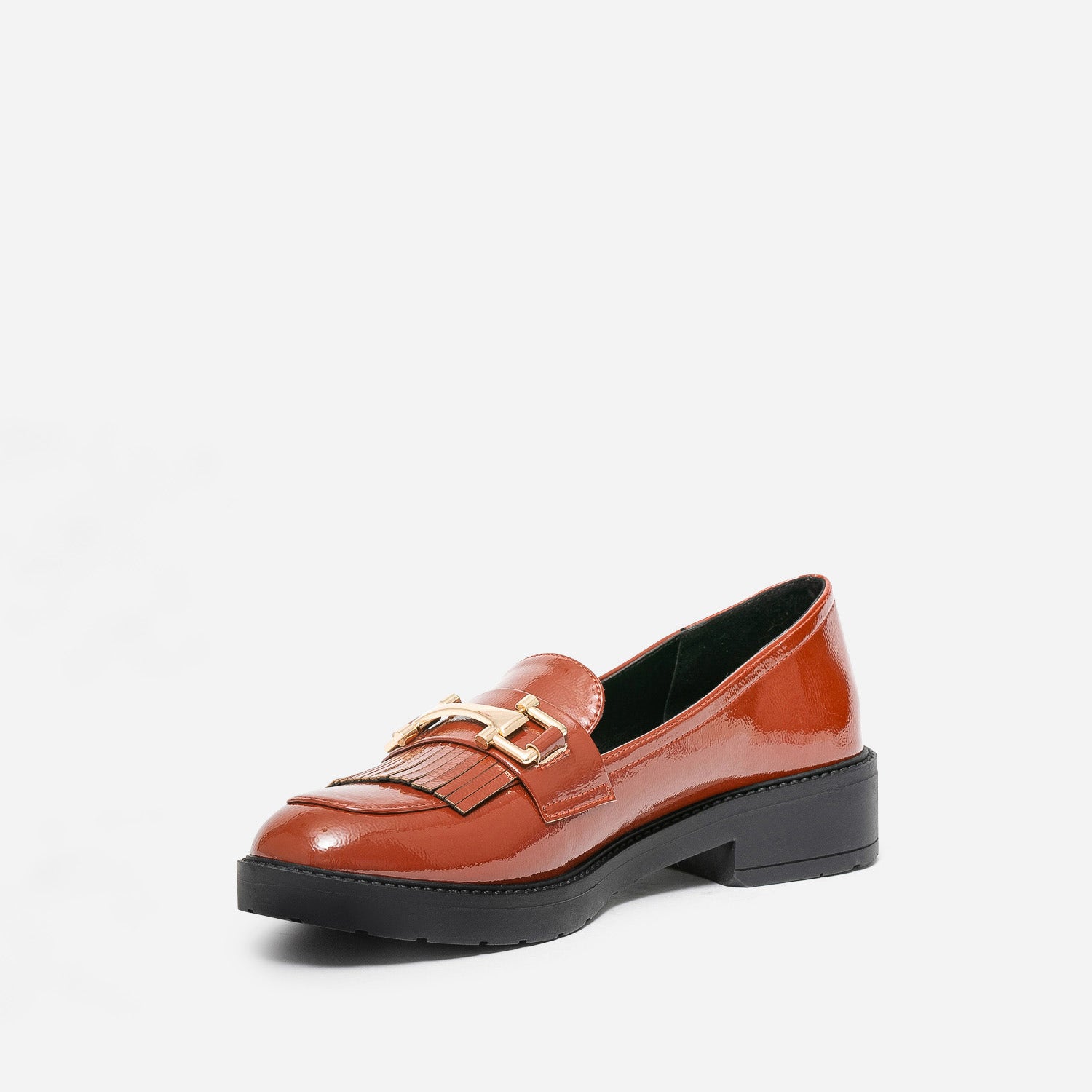 Mocassin cognac verni à franges