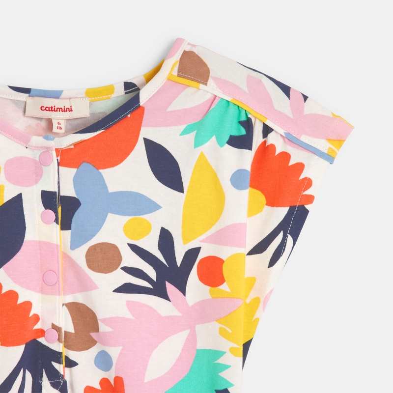Robe fille à motifs abstraits en coton recyclé blanche Catimini