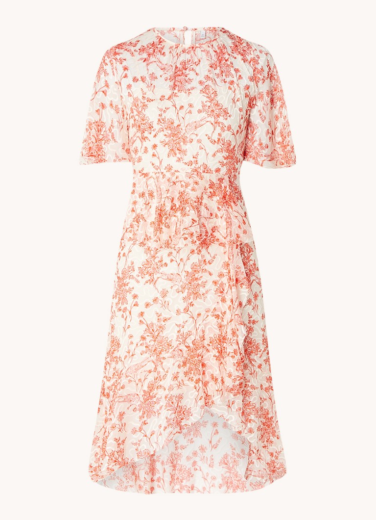 Vestido túnica midi semitransparente Thea de LKBennett, en mezcla de seda con estampado floral.