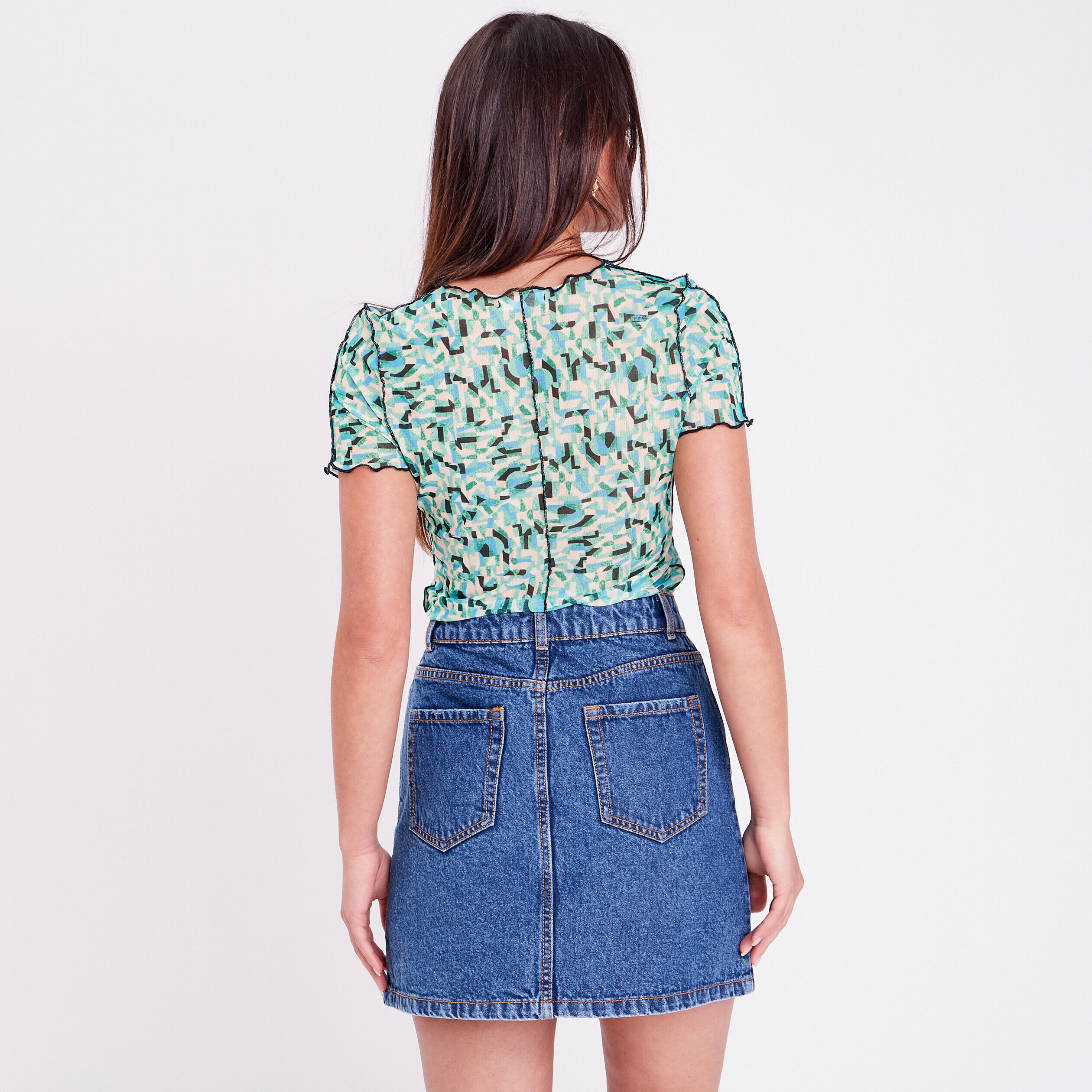 T-shirt semi-transparent bleu femme | Cache Cache