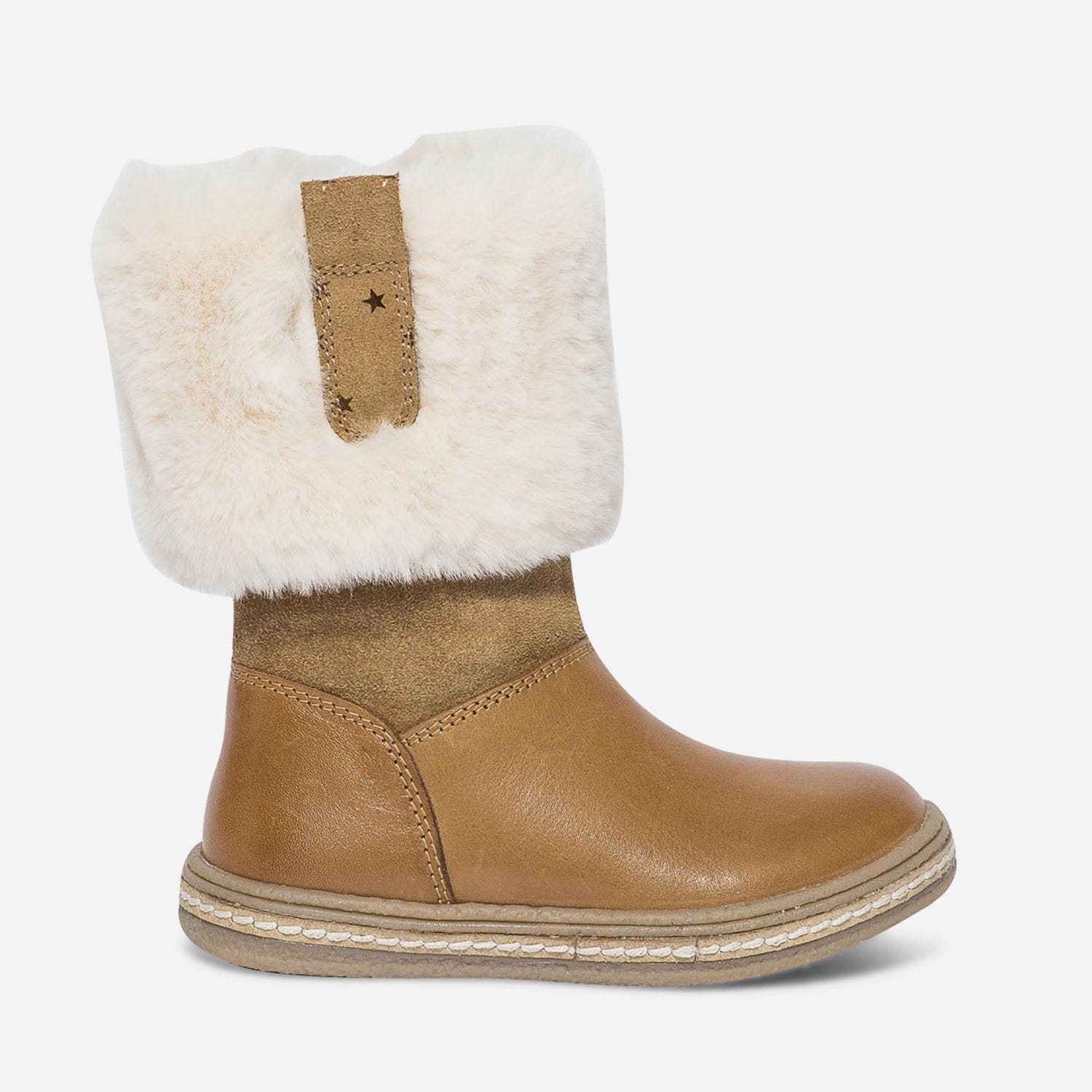Botte camel en cuir à revers fourré