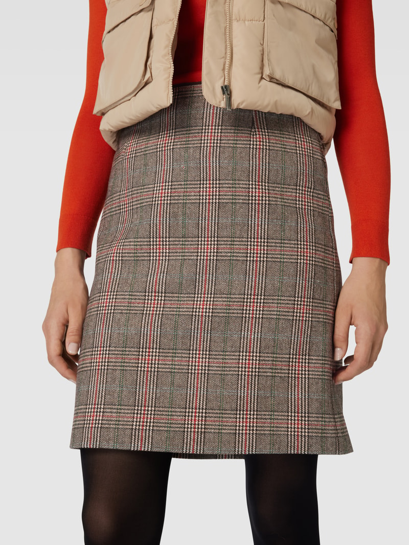 Knielanger Rock mit Tartan-Karo in dunkelbraun