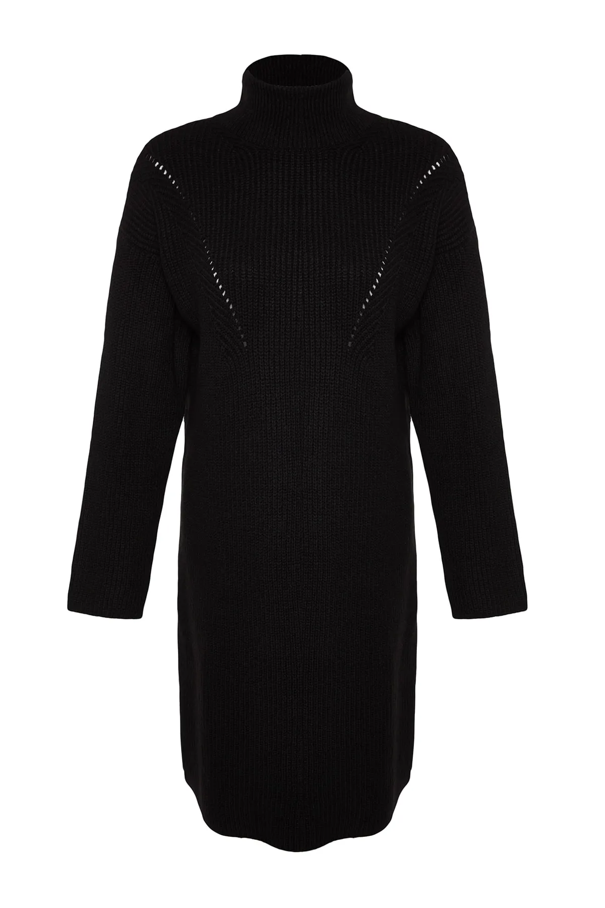 Trendyol Collection  Schwarzes Mini-Strickkleid mit hohem Kragen TWOAW24EL00058