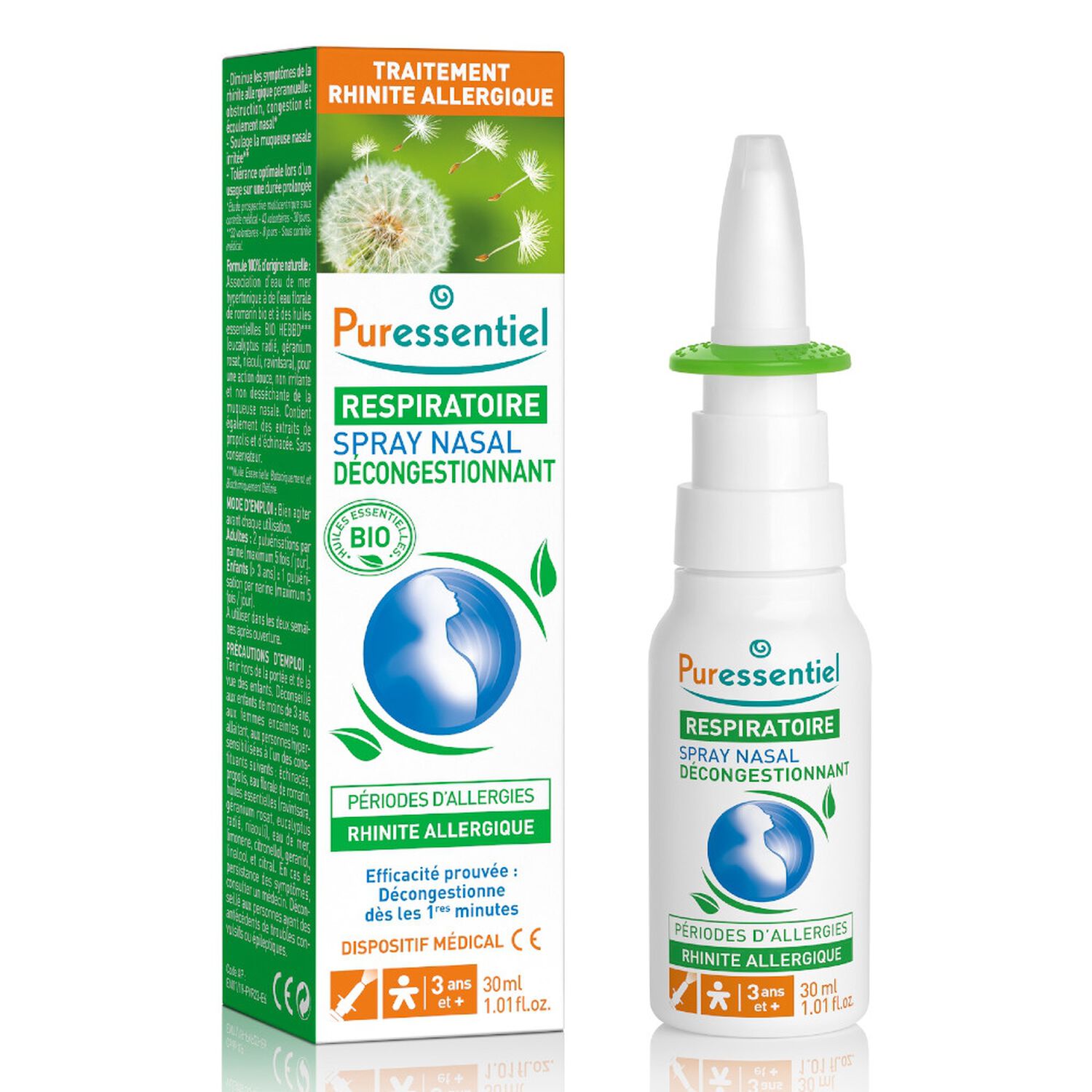 Puressentiel Respiratoire Spray Nasal Décongestionnant Allergies aux HE BIO - 30 ml