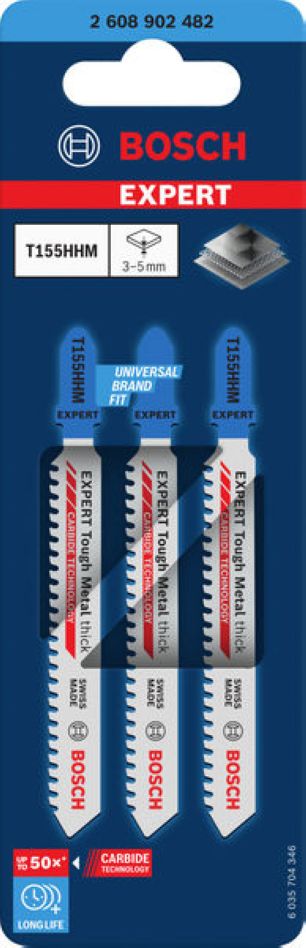 Bosch Blue Zubehör 2608902482 EXPERT Tough Metal dickes T155HHM Stichsägeblatt 3 Stück