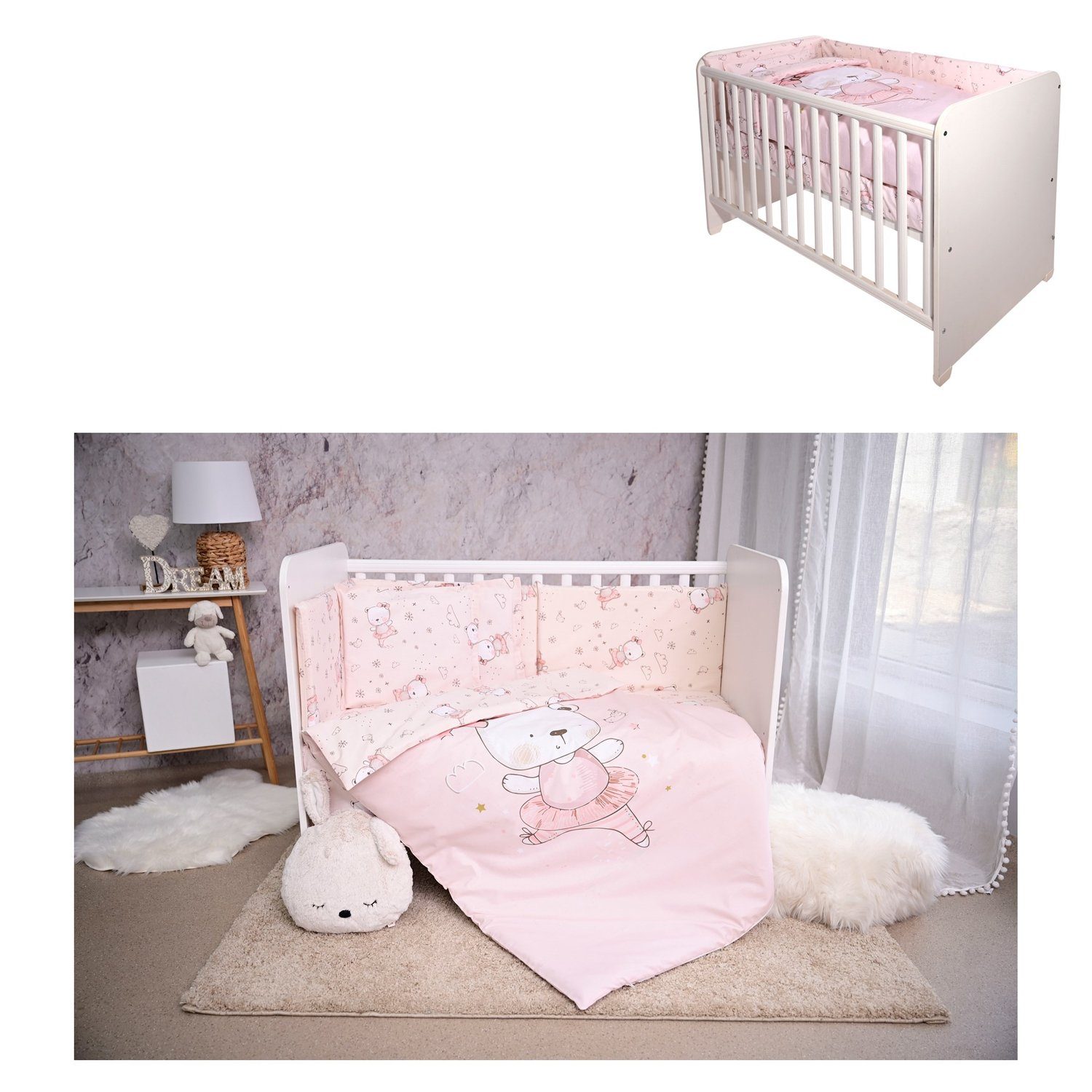 Babybettwäsche Babybettwäsche Set Smile 6-tlg, Lorelli, Baumwolle, 6 teilig, Decke 140x95 Kissen 43x35 Bett 120x60