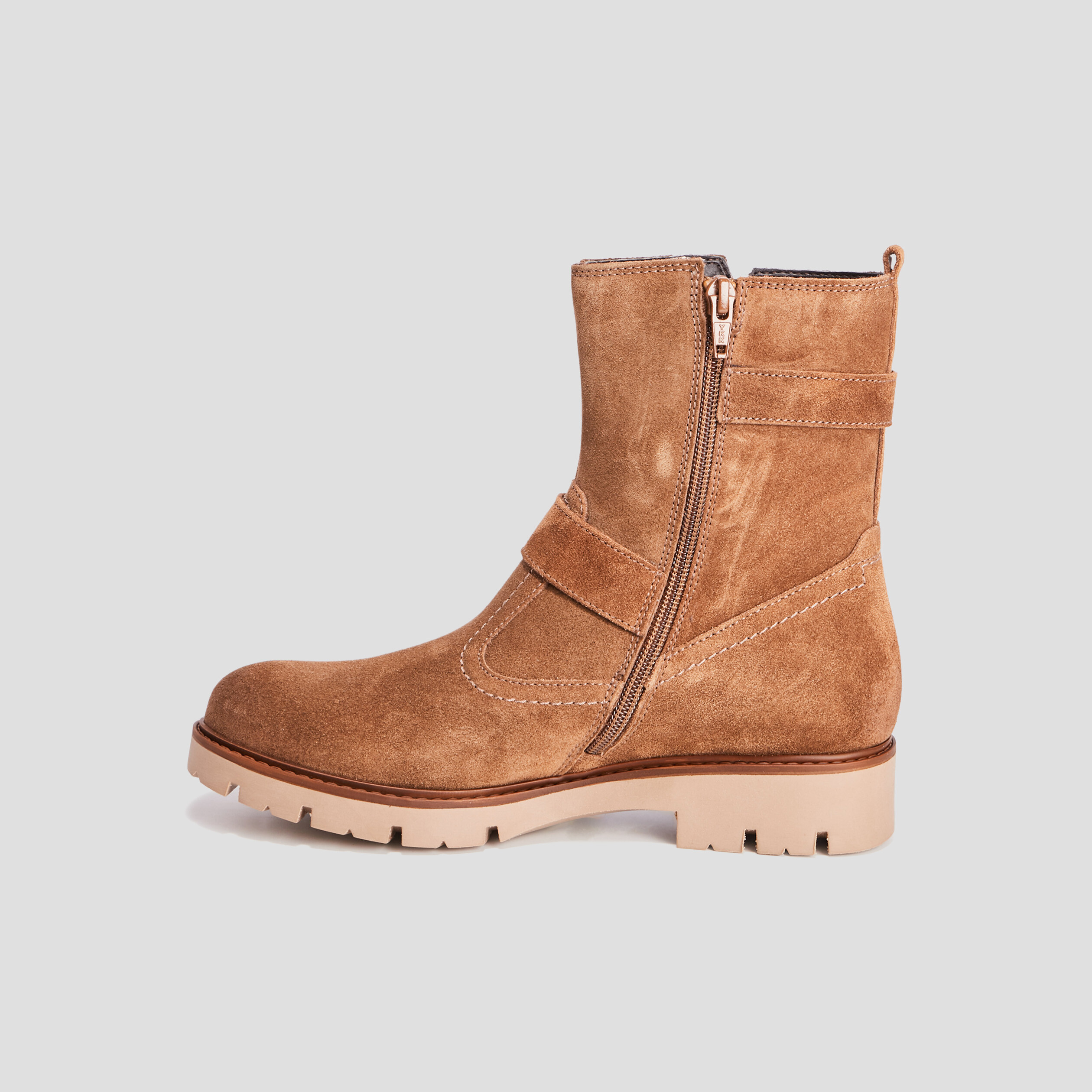 Bottines en cuir aspect suédine camel fille | La Halle